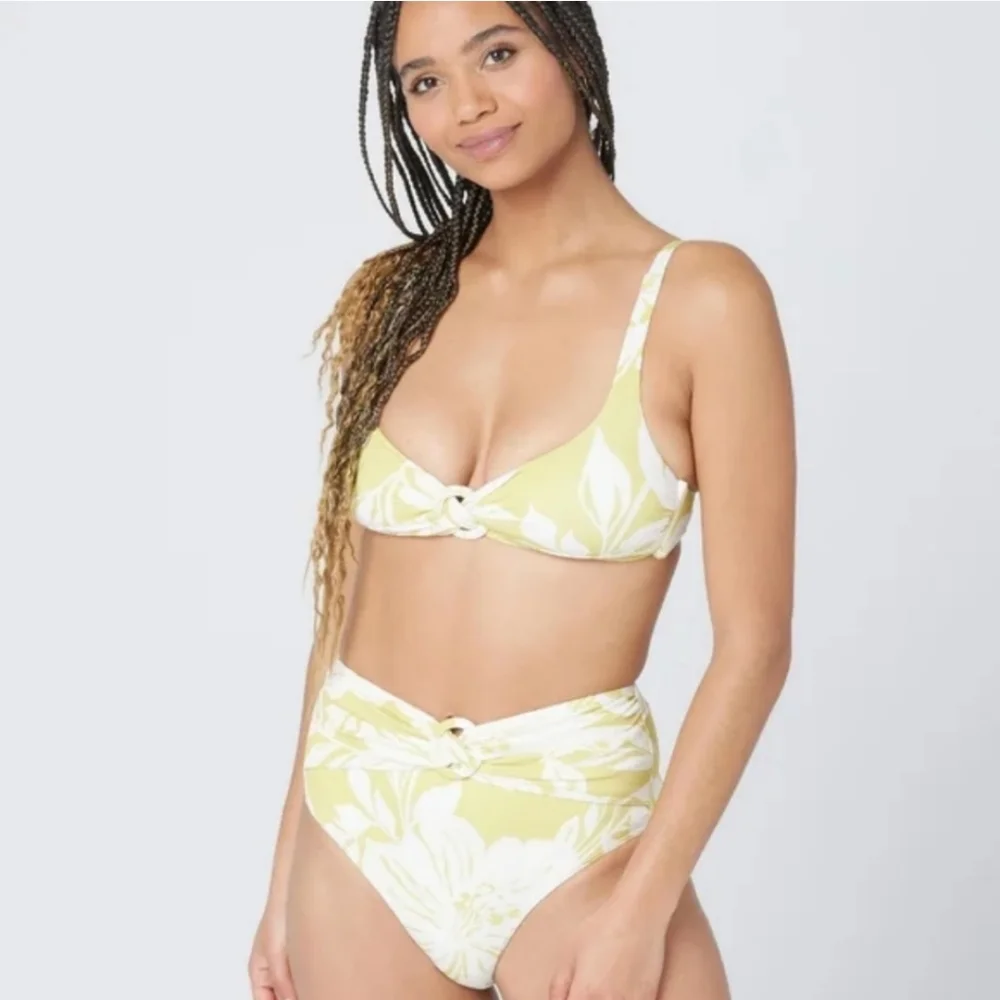 L*Space Bella Top Lana Bottoms Bikini Havana Blooms Yellow White Tropical - Picture 5 of 5
